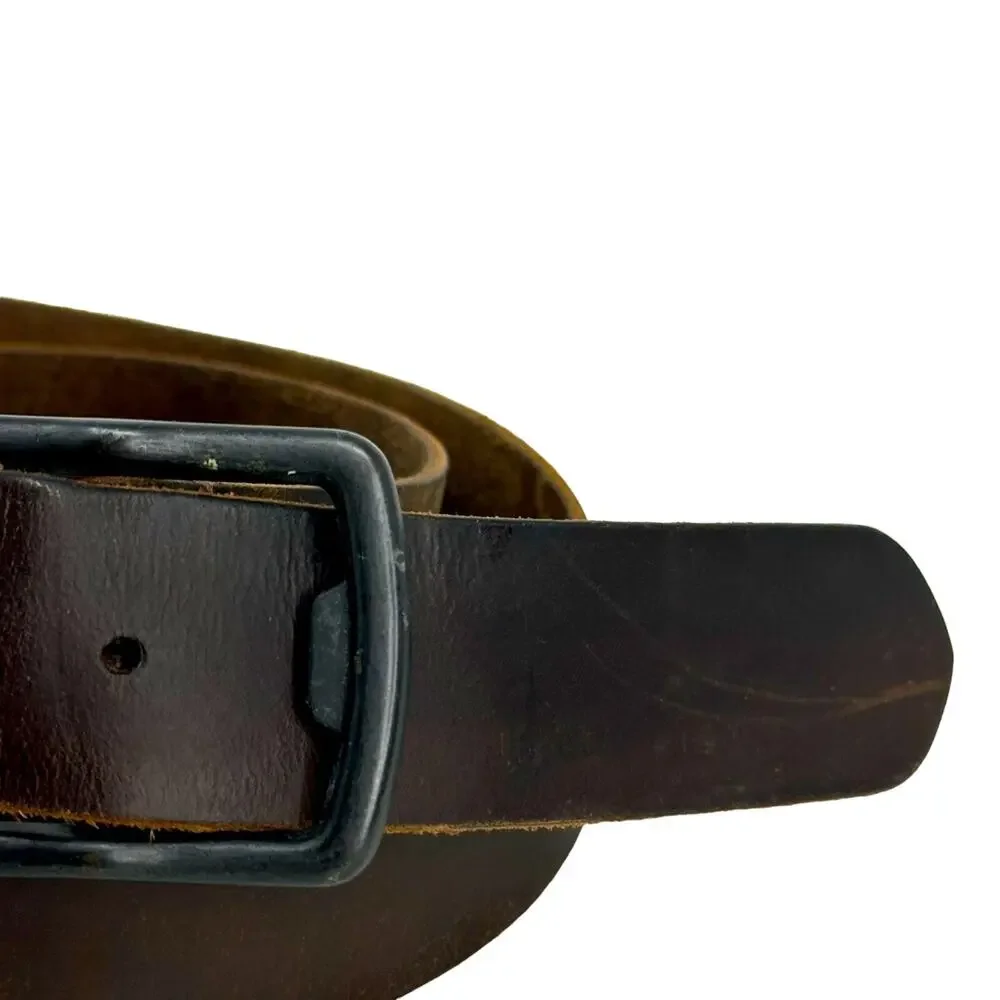 Vintage Oiled Leather Black Buckle Saddle Leather Belt - OILED BROWN